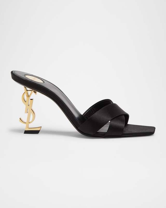 Opyum YSL Logo-Heel Satin Slide Sandals